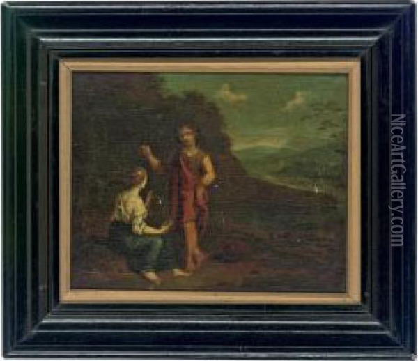 Two Figures In A Classical Landscape Oil Painting - Adriaen Van Der Werff