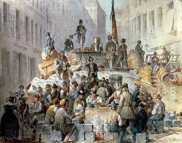 Barricades in Marzstrasse, Vienna, 1848 Oil Painting - Edouard Ritter
