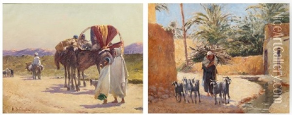 Gardienne De Chevres; Caravane Oil Painting - Alexis Auguste Delahogue