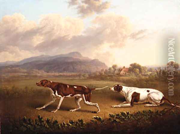 Two Pointers in a Landscape Oil Painting - Charles Towne