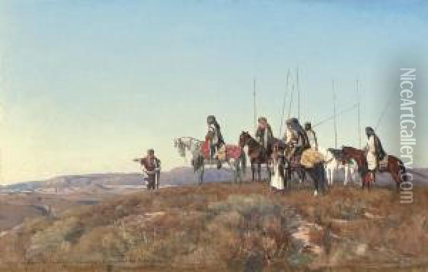 Arab Warriors On The Lookout Oil Painting - Eugen Felix Prosper Bracht