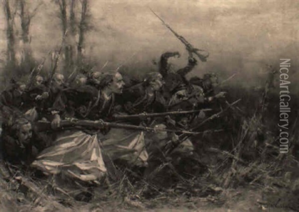 Charging Infantry Oil Painting - Hermanus Willem Koekkoek
