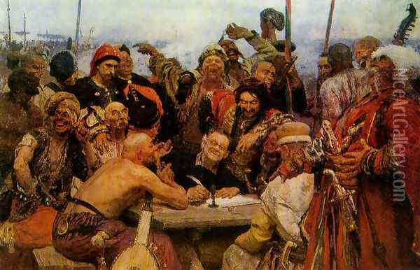 The Reply of the Zaporozhian Cossacks to Sultan of Turkey, sketch Oil Painting - Ilya Efimovich Efimovich Repin