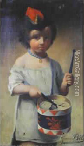 Petite Fille Au Tambour Oil Painting - Jeanne Toulza Bole