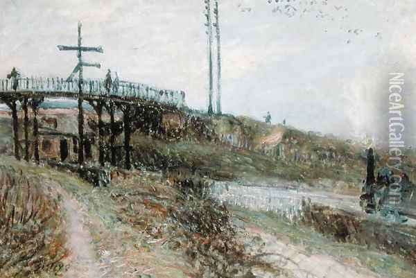 The Footbridge over the Railway at Sevres, c.1879 Oil Painting - Alfred Sisley