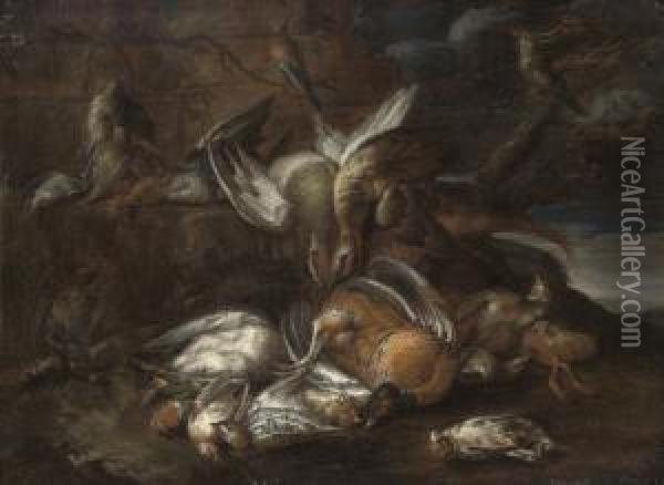 Dead Game Including Pheasants, Mallard And Grouse, In A Clearing Oil Painting - Charles Collins