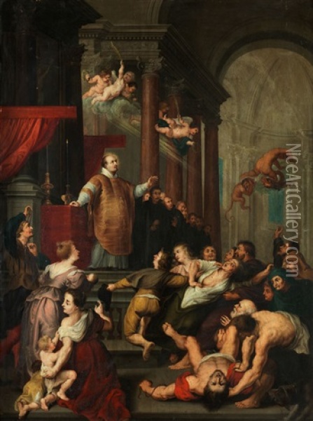 Das Wunder Des Heiligen Ignatius Von Loyola (after Peter Paul Rubens) Oil Painting - Simon de Vos