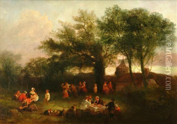 A Village Gathering Oil Painting - Sir David Wilkie