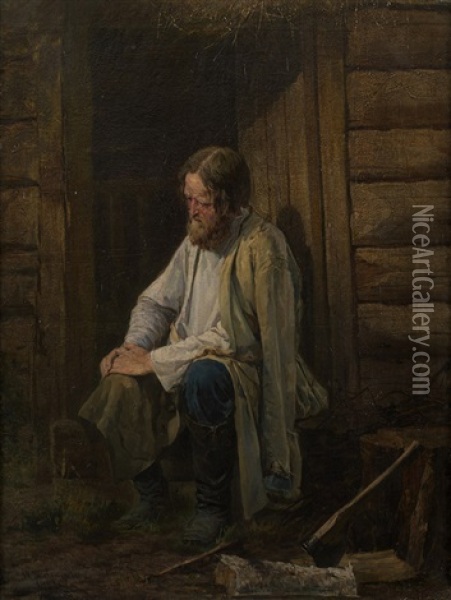Old Man Oil Painting - Vasili Andreevich Golynskij