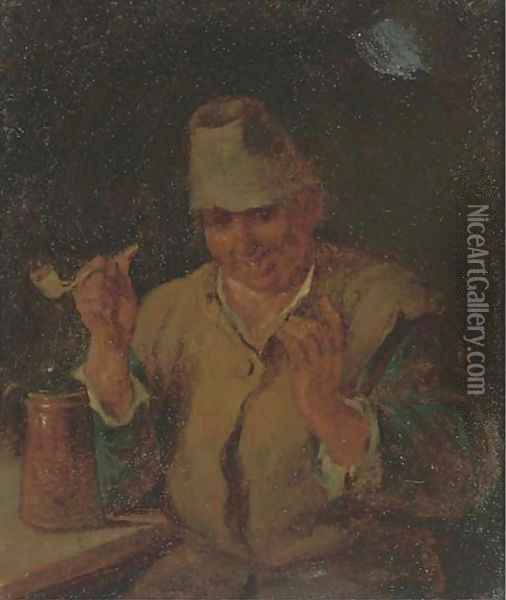A peasant smoking and drinking Oil Painting - Bartholomeus Molenaer