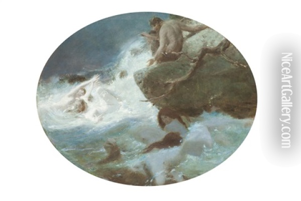 Triton Und Die Najaden Oil Painting - Benes (Benesch) Knuepfer