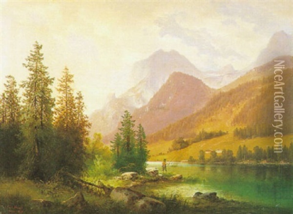 Fischer Am Gebirgssee Oil Painting - Carl Hasch