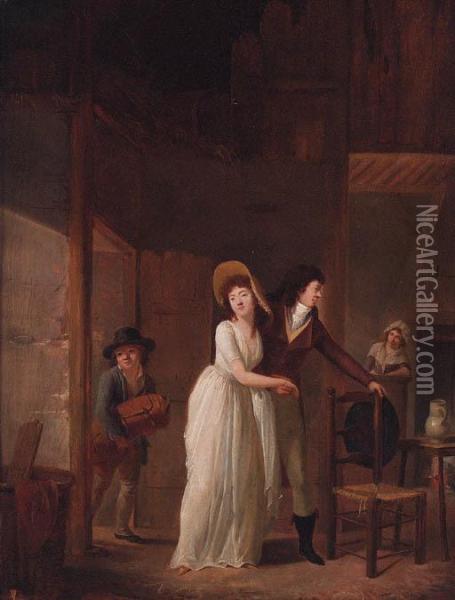 The Arrival At The Auberge; And The Departure Oil Painting - Nicolas Antoine Brun