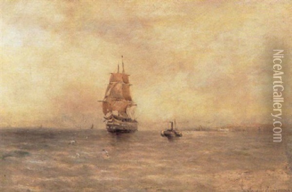 Marine Med Sejlskibe Og Hjuldamper Oil Painting - Gustave de Breanski