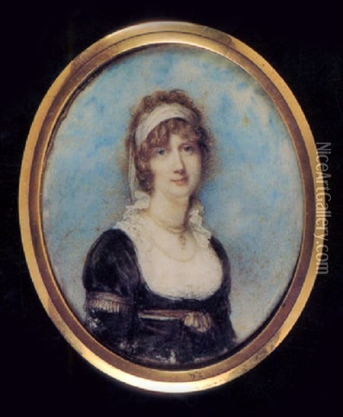 Anne, Marchioness Of Townshend, In Black Dress Trimmed With Gold Ribbons, White Frilled Underslip And White Bandeau Oil Painting - Richard Cosway