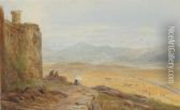 Harlech Castle Looking North To Snowdon Oil Painting - David I Cox