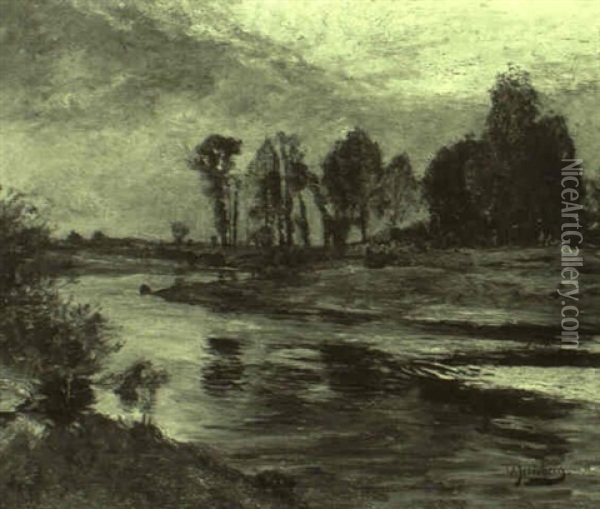 Niederrheinische Flusslandschaft Bei Abendlicher Beleuchtung Oil Painting - Olof August Andreas Jernberg