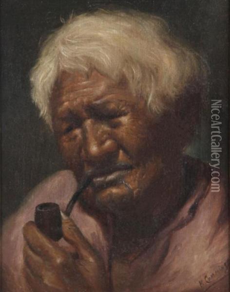 Portrait Of A Maori Woman Smoking A Pipe Oil Painting - Vera Cummings
