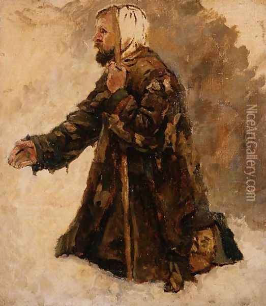 God's Fool on his Knees Oil Painting - Vasilij Ivanovic Surikov