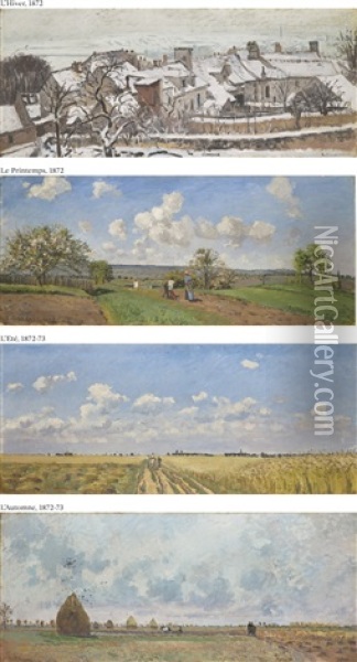 Les Quatre Saisons (l'hiver, Le Printemps, L'ete, L'automne) Oil Painting - Camille Pissarro
