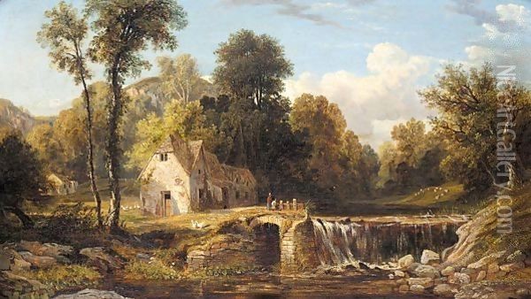 By the waterfall Oil Painting - Henry Hewitt