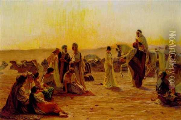 En Slavehandel I Orkenen Oil Painting - Otto Pilny