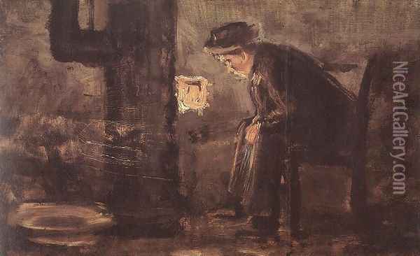 Man Seated by the Stove Oil Painting - Laszlo Mednyanszky