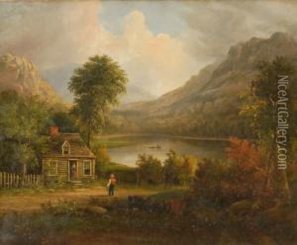 White Mountain Farmhouse. Signed Illegibly Lower Left. Oil Painting - William H. Titcomb