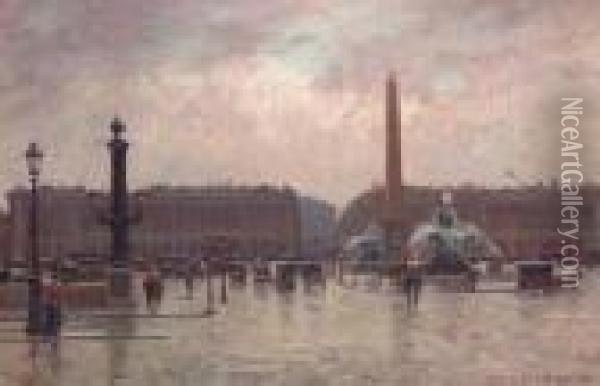 Place De La Concorde Par Temps De Pluie Oil Painting - Victor Brugairolles