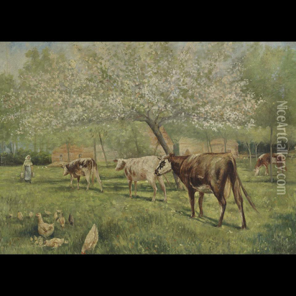 Milking Time (believed To Be The Winston Churchillfarm) Oil Painting - Kenyon Cox