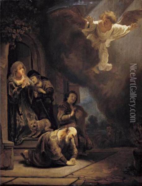 The Archangel Raphael Taking Leave Of Tobit Oil Painting - Rembrandt Van Rijn