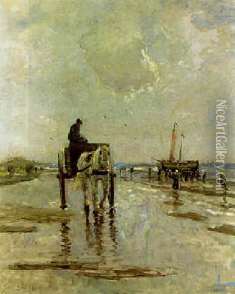 A Horse-drawn Cart On A Beach Oil Painting - Evert Pieters