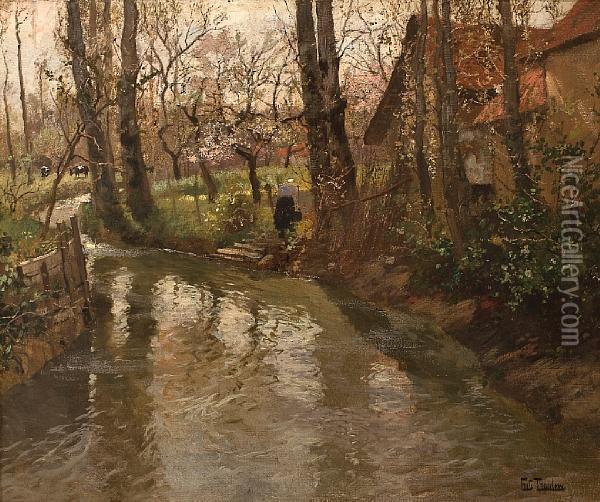 A Stream Through A Village Oil Painting - Fritz Thaulow