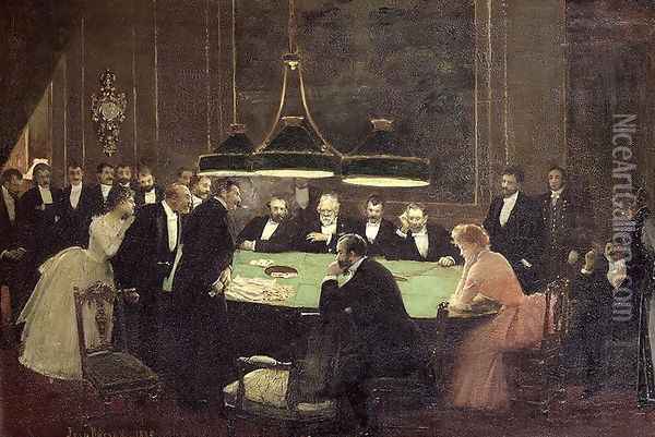 The Gaming Room at the Casino, 1889 Oil Painting - Jean-Georges Beraud