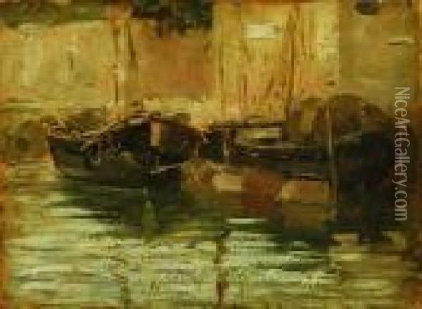 Barche All'ormeggio Oil Painting - Guglielmo Ciardi