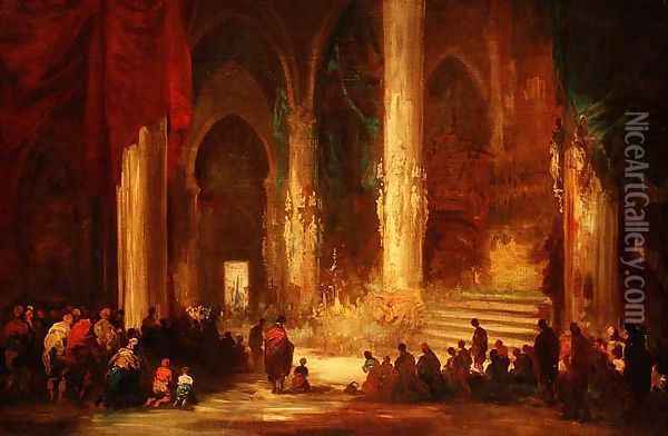 Procession in a Cathedral, c.1860 Oil Painting - Eugenio Lucas Velazquez