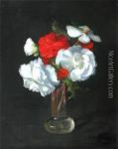 Flowers In A Glass Vase Oil Painting - James Stuart Park