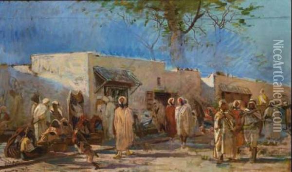 Un Mercato A Tunisi Oil Painting - Eugenio Cecconi