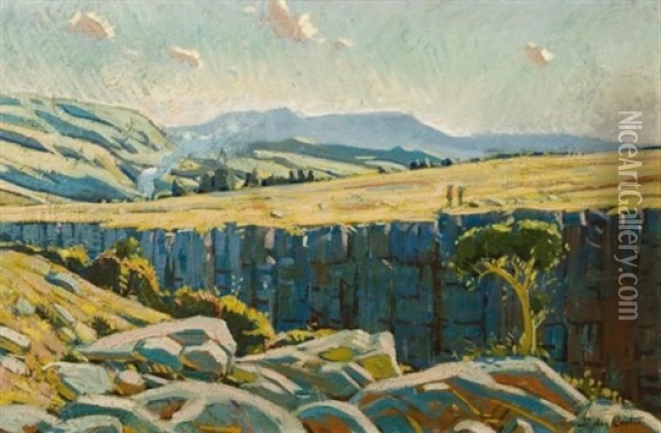 Figures Across The Gorge Oil Painting - Sydney Carter
