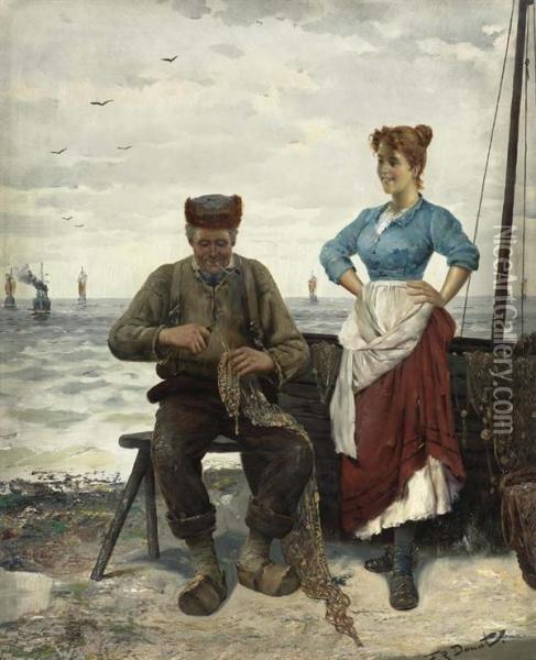 Fischer Mit Junger Magd Am Ufer. Oil Painting - Frederick Reginald Donat