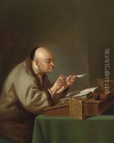 A Scholar Reading And A Scholar At His Desk Oil Painting - Justus Juncker
