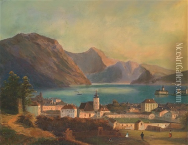 Blick Auf Gmunden Und Schloss Orth Oil Painting - Ferdinand Lepie