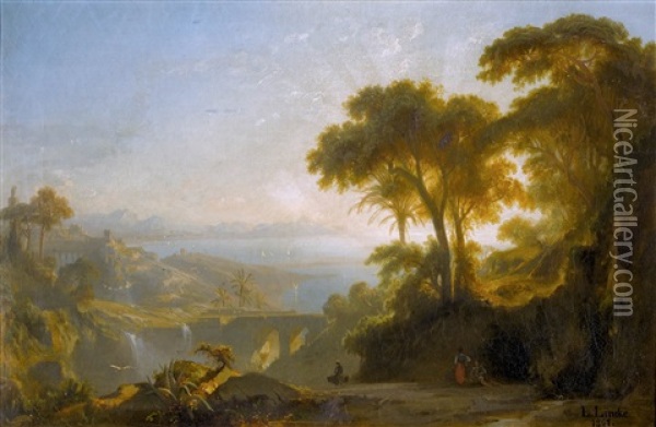 Steile Mittelmeerkuste Mit Wasserfallen Im Abendlicht Oil Painting - Karl Ludwig Lincke