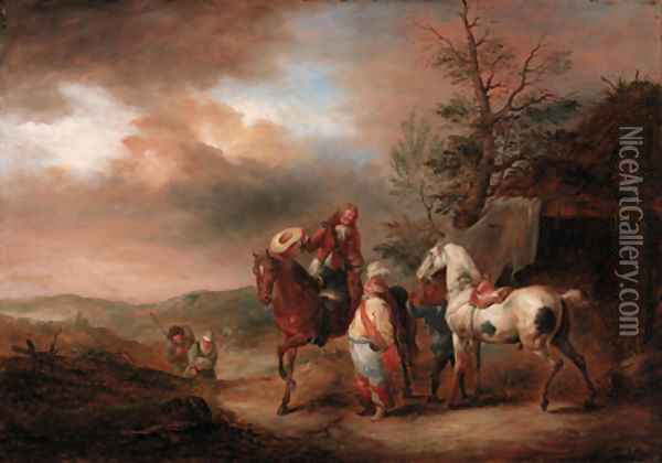 Huntsmen resting their horses Oil Painting - Philips Wouverman