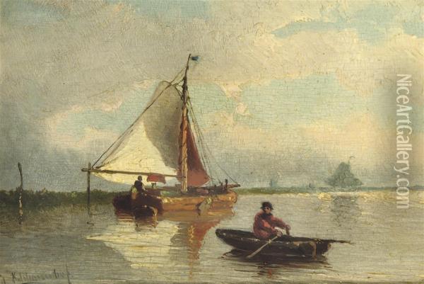 Rowing On A Calm River Oil Painting - Eduard Charles Louis Kalshoven