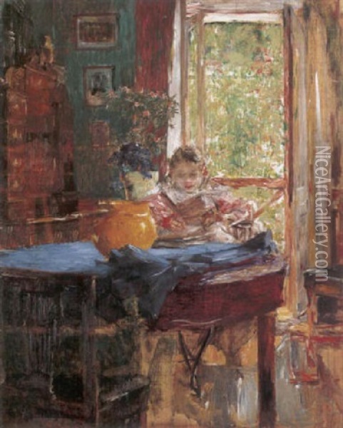 Lesendes Kind Oil Painting - Gotthardt Johann Kuehl