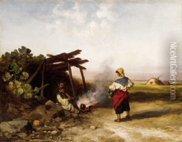 Tuz Mellett (by The Fire) Oil Painting - Pal (Paul) Boehm