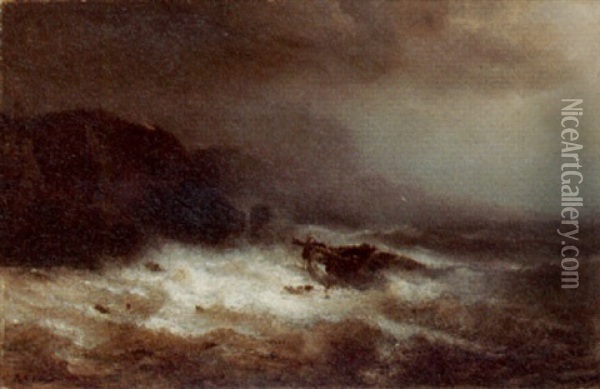 Shipwreck On A Stormy Sea Oil Painting - Paul Jean Clays