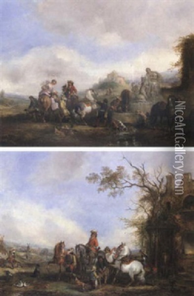Landscape With Cavaliers Oil Painting - Henry Andrews