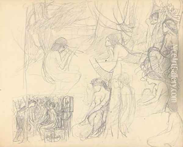 Possible study for 'Flora and the Zephyrs' and other figure studies Oil Painting - Pietro Da Cortona (Barrettini)